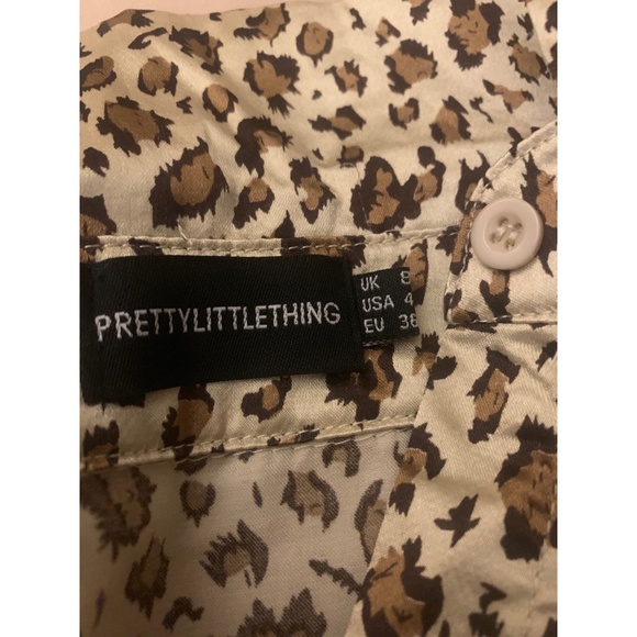 Nude Satin Leopard Print Ruched Shirt Dress - Picture 3 of 5